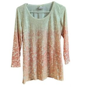 Nurture by Lamaze Cream and Orange Sequin Top Size Small